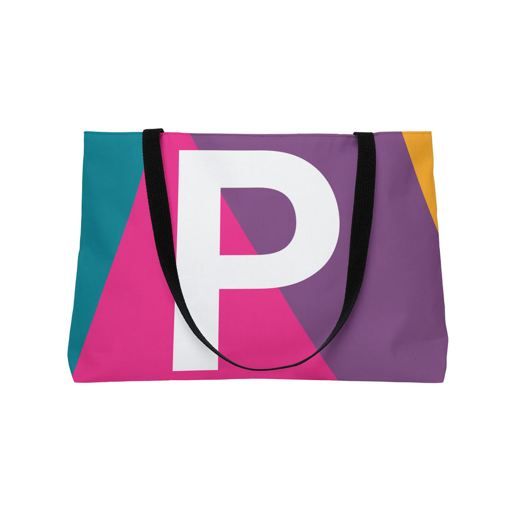 Personalized 'P' Colorblock Tote Bag — Monogram Weekender Tote