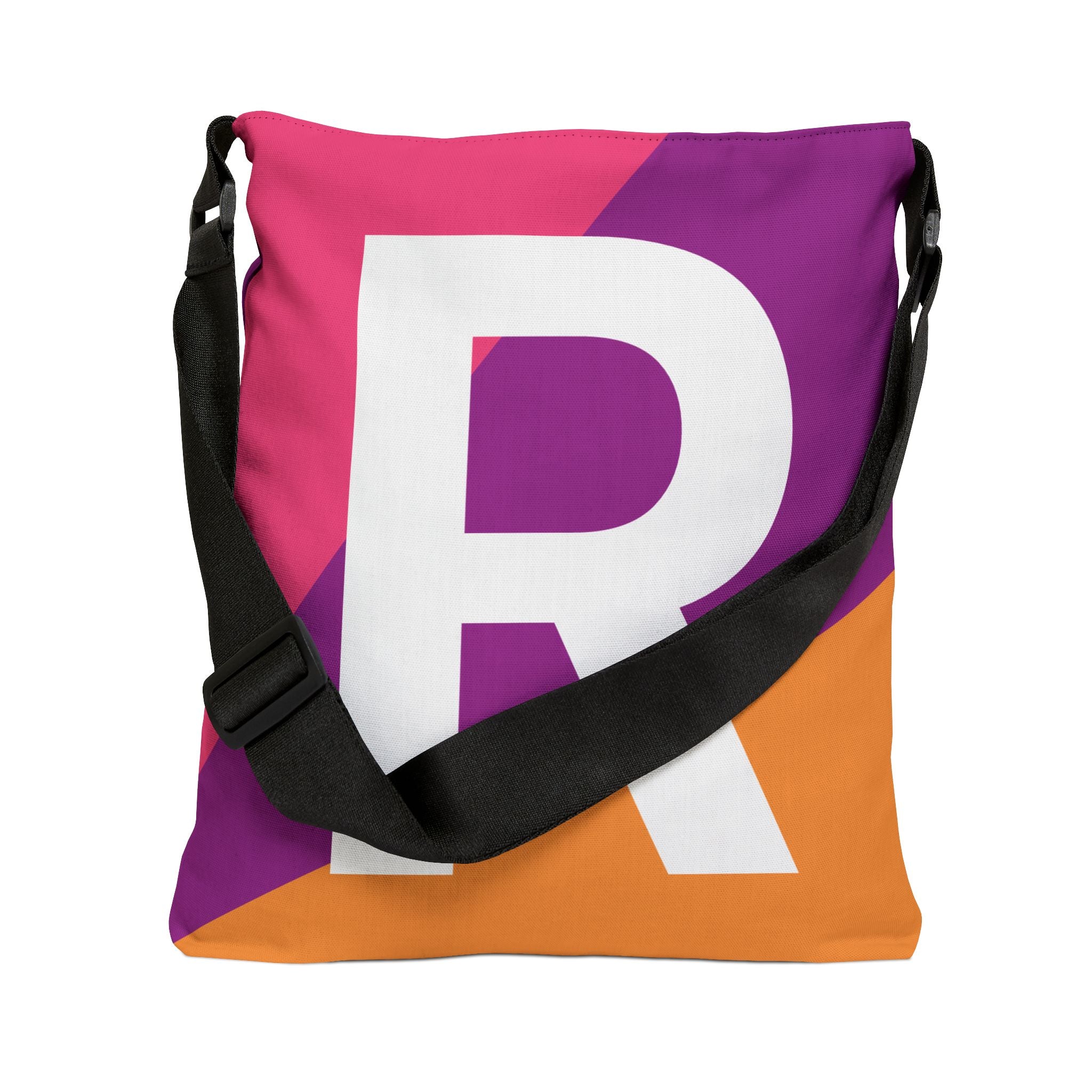 Initial Letter 'R' Colorblock Adjustable Tote Bag — Monogram Alphabet Shoulder Bag