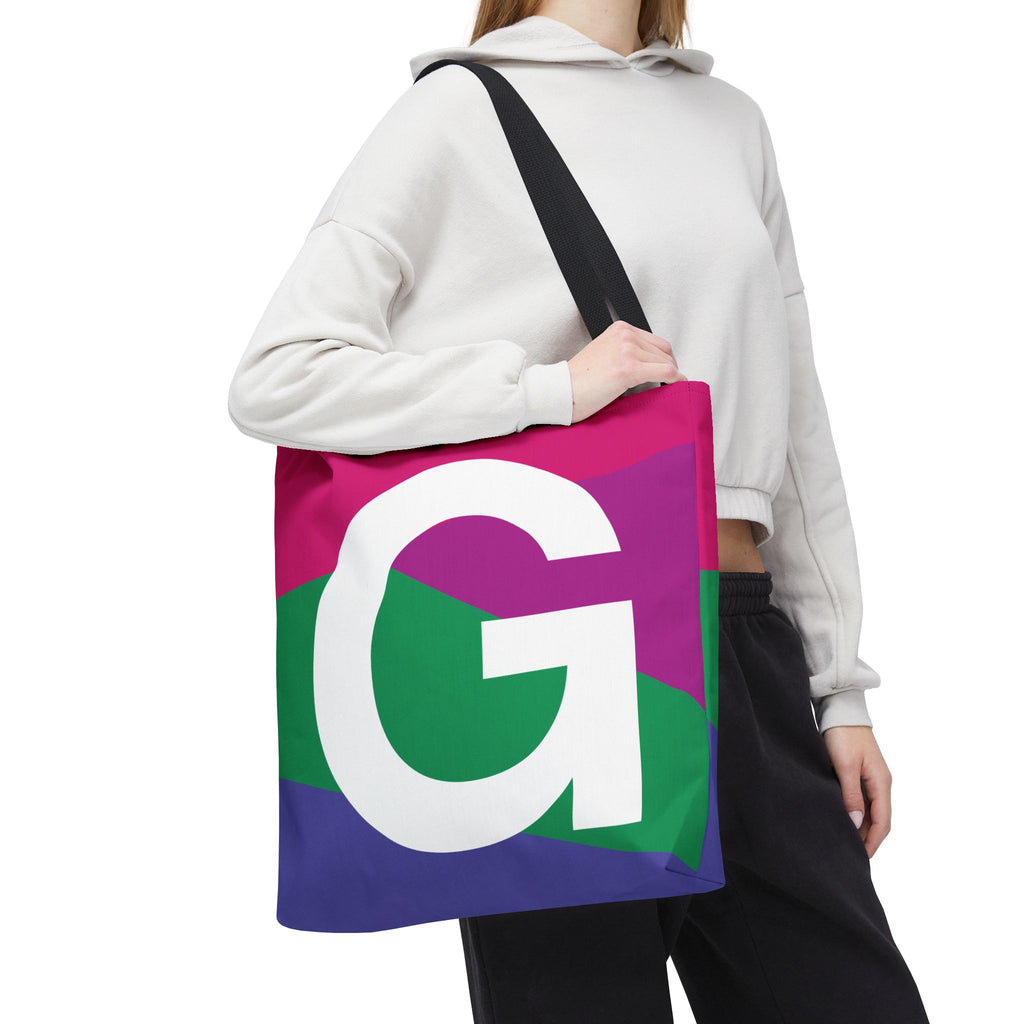 Monogram 'G' Colorblock Tote Bag — Personalized Initial G Shoulder Tote