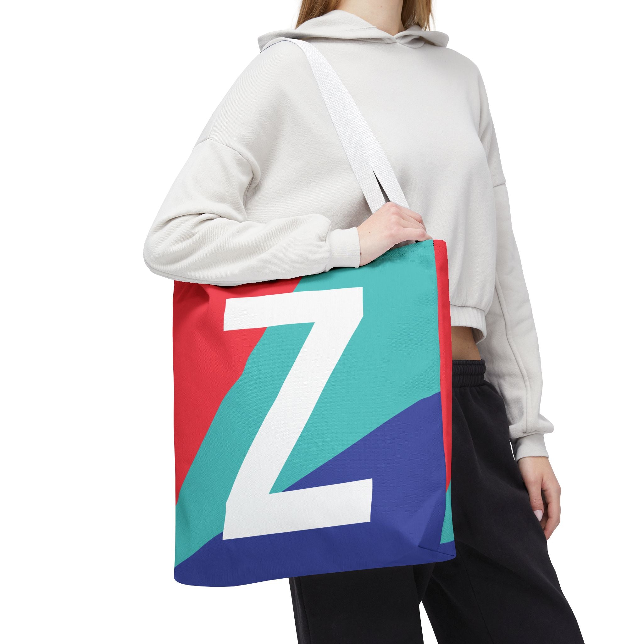 Monogram 'Z' Colorblock Tote Bag — Personalized Initial Z Shoulder Tote