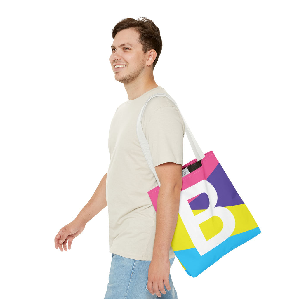 Monogram 'B' Colorblock Tote Bag — Personalized Initial B Shoulder Tote