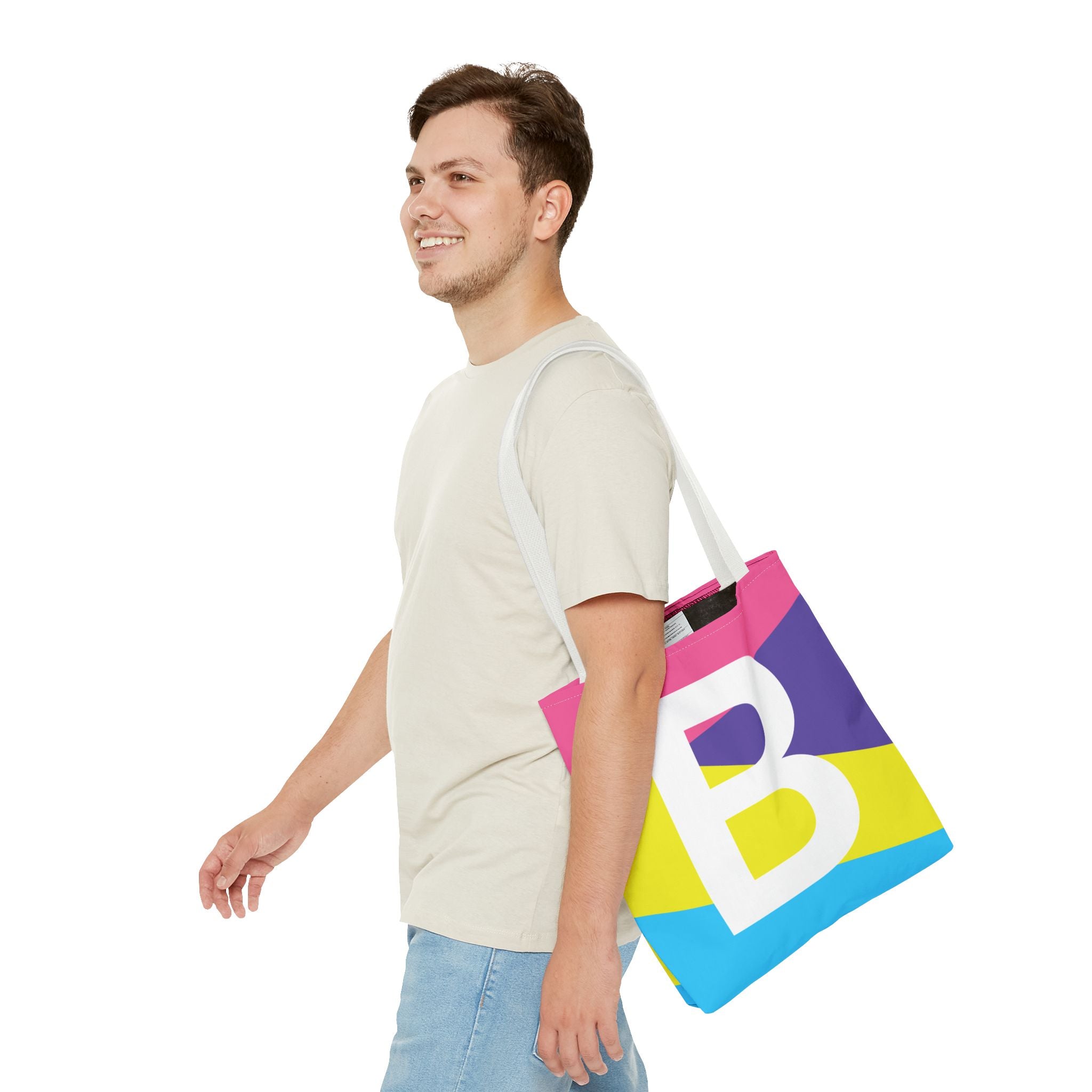 Monogram 'B' Colorblock Tote Bag — Personalized Initial B Shoulder Tote