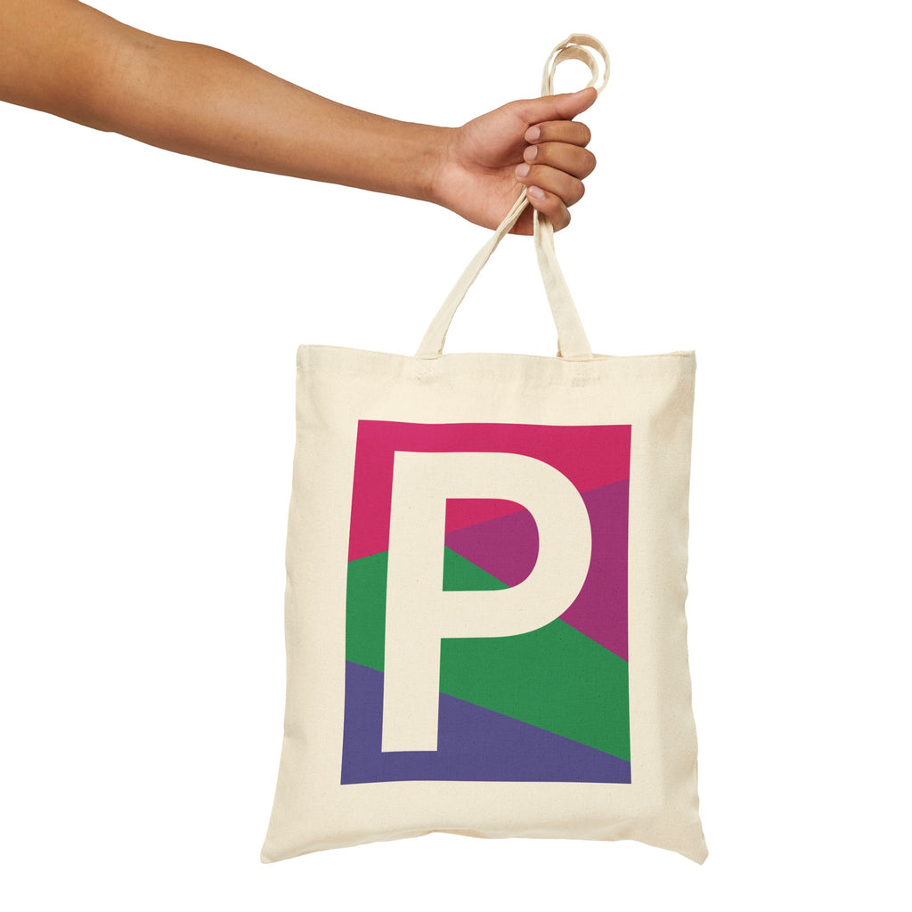 Initial P Colorblock Canvas Tote Bag — Monogram Letter P Reusable Grocery Tote
