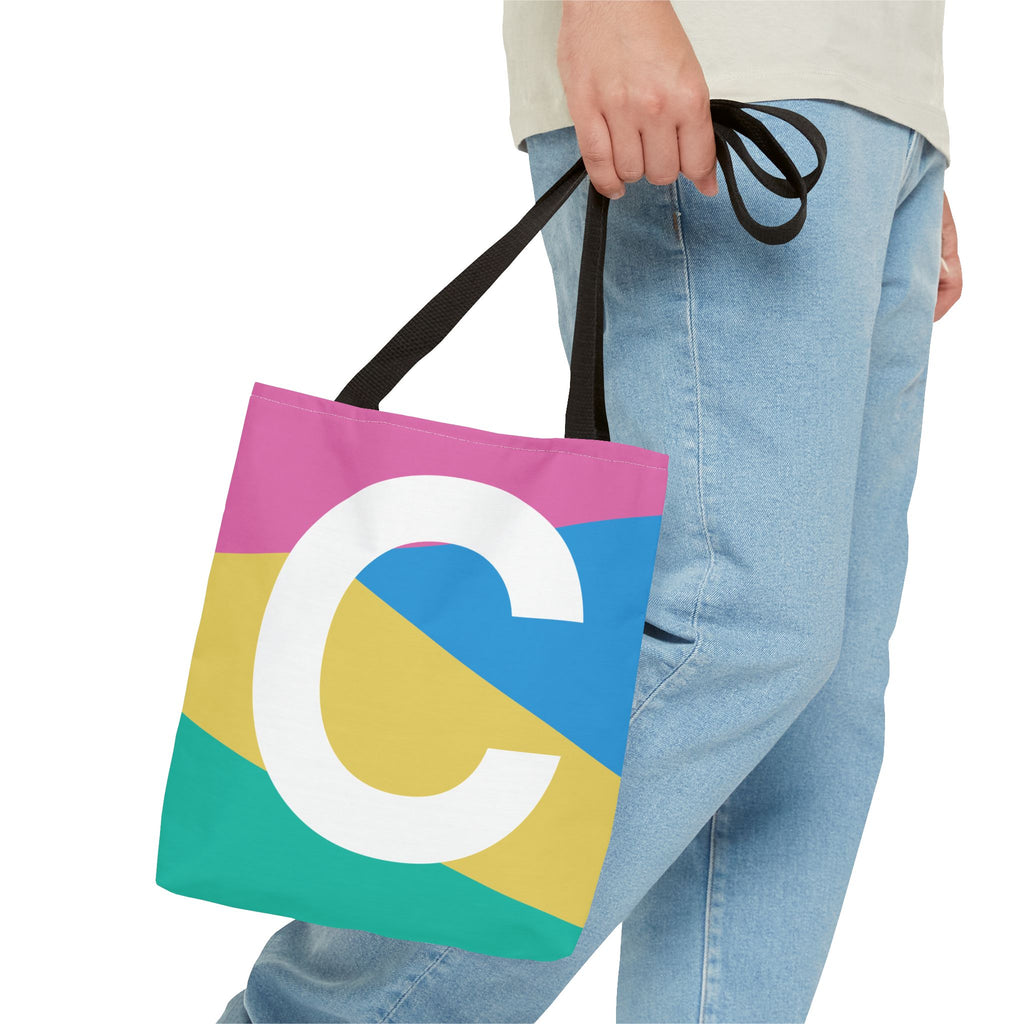 Monogram 'C' Colorblock Tote Bag — Personalized Initial C Shoulder Tote