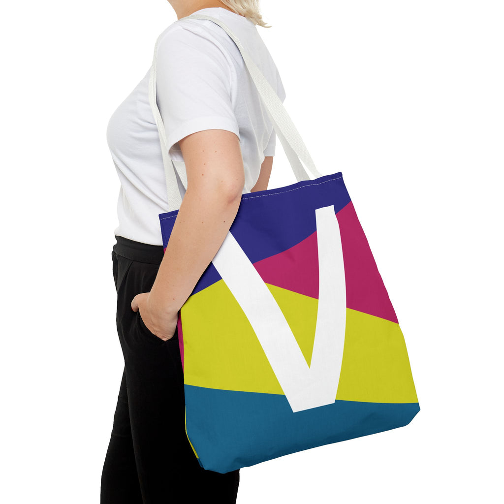 Monogram 'V' Colorblock Tote Bag — Personalized Initial V Shoulder Tote