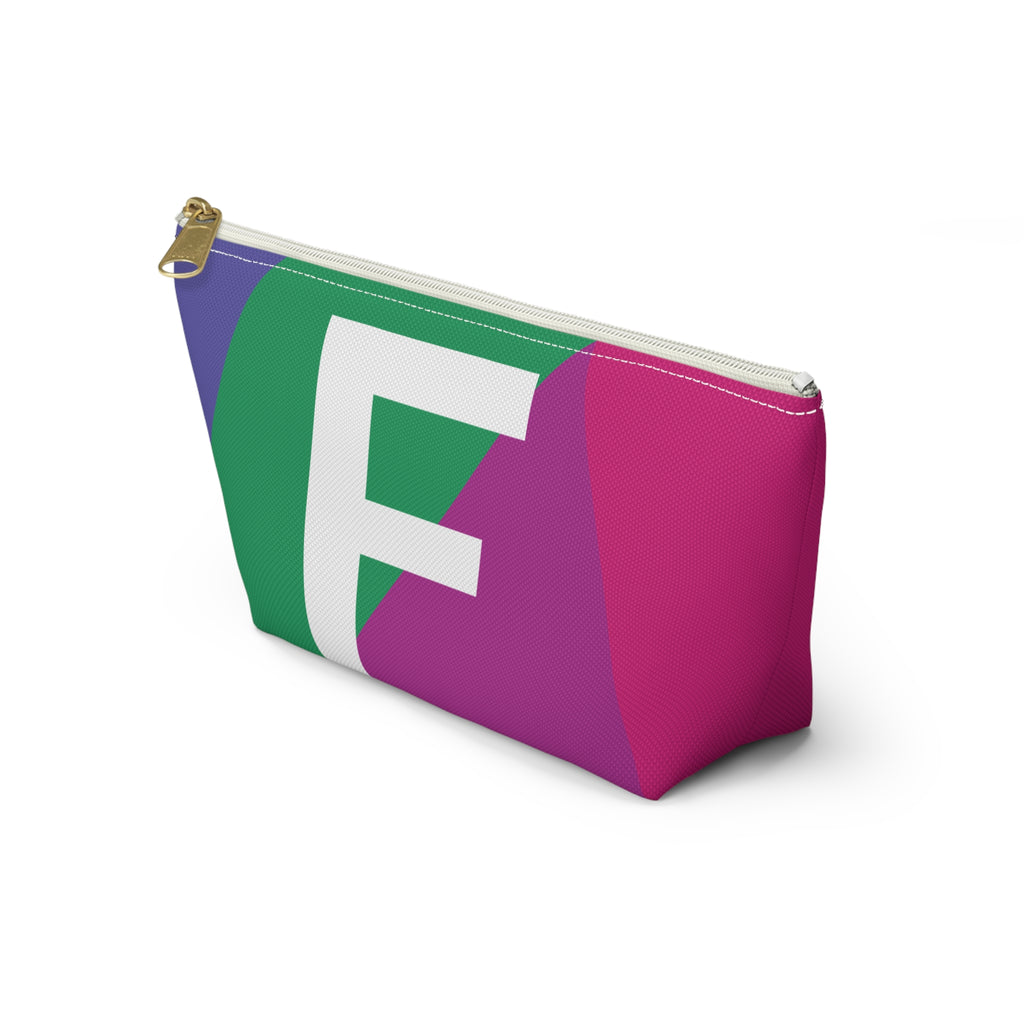 Initials Colorblock Accessory Pouch — Monogram F T-Bottom Cosmetic Bag