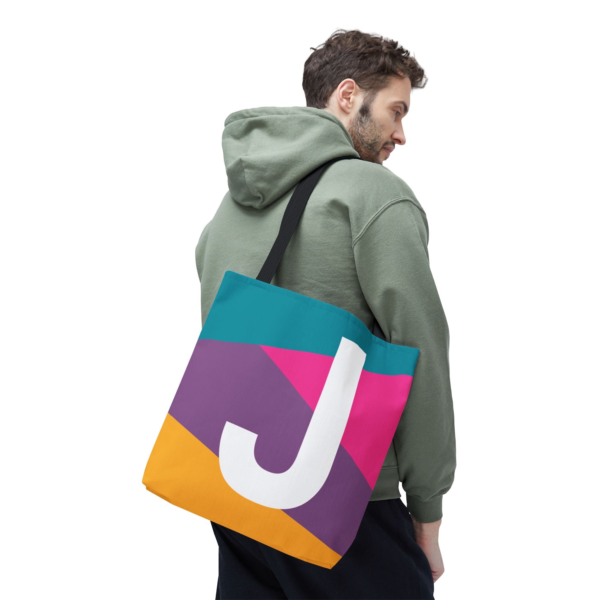 Monogram 'J' Colorblock Tote Bag — Personalized Initial J Shoulder Tote