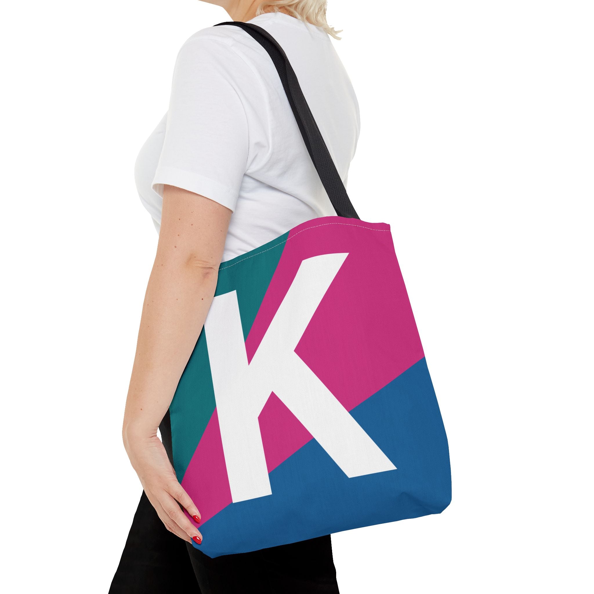 Monogram 'K' Colorblock Tote Bag — Personalized Initial K Shoulder Tote