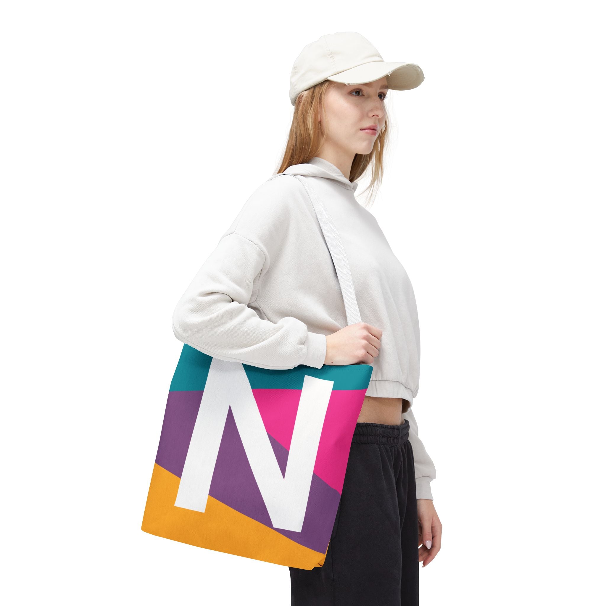 Monogram 'N' Colorblock Tote Bag — Personalized Initial N Shoulder Tote