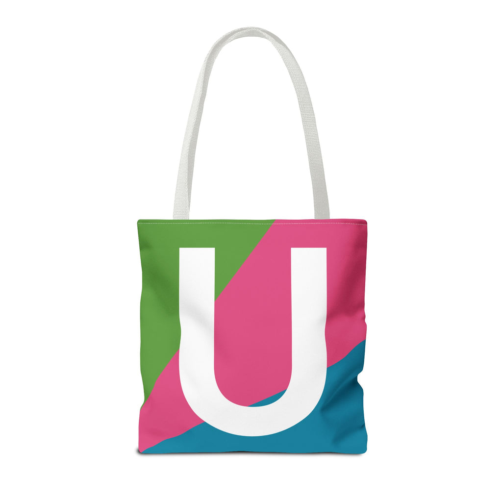 Monogram 'U' Colorblock Tote Bag — Personalized Initial U Shoulder Tote