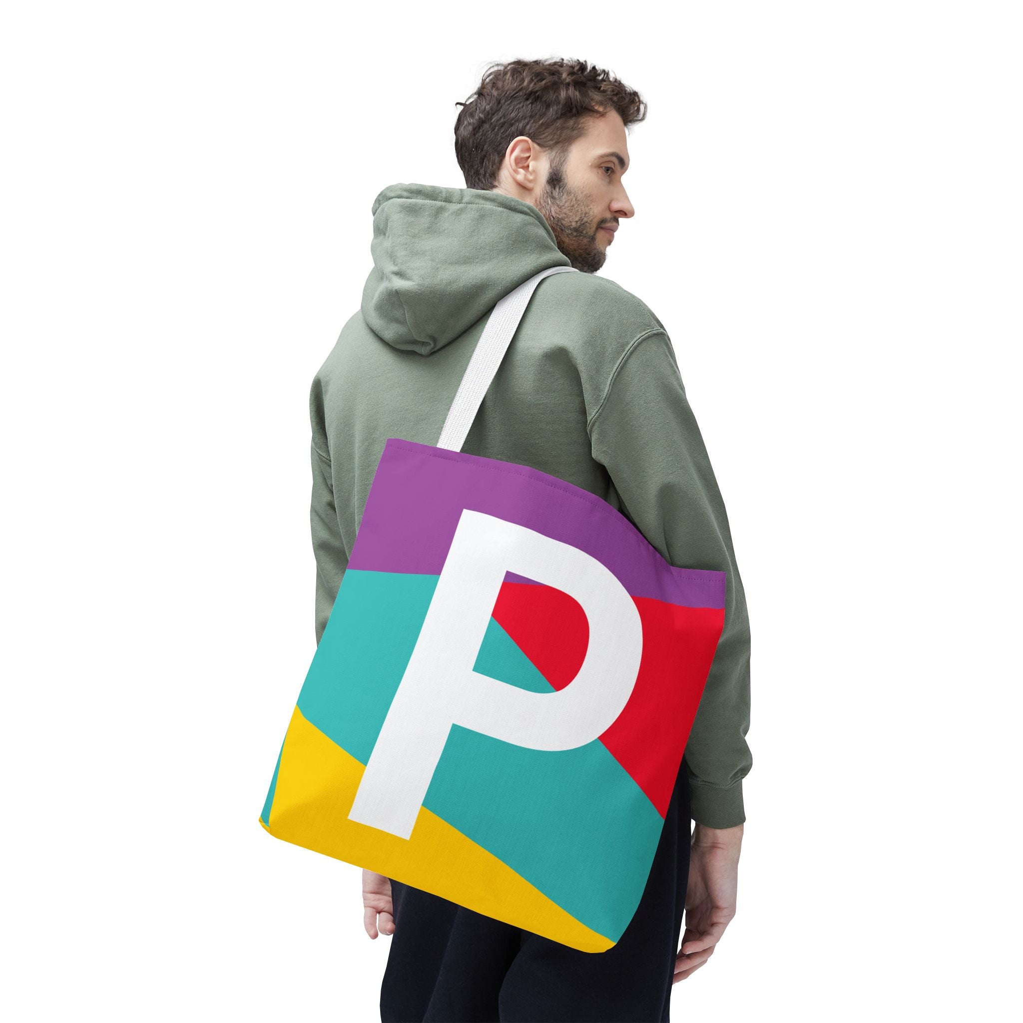 Monogram 'P' Colorblock Tote Bag — Personalized Initial P Shoulder Tote