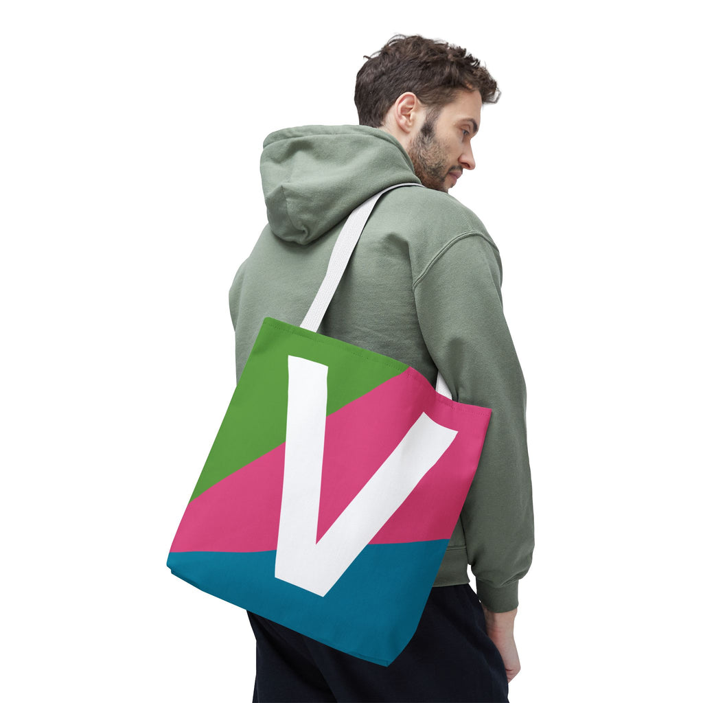 Monogram 'V' Colorblock Tote Bag — Personalized Initial V Shoulder Tote