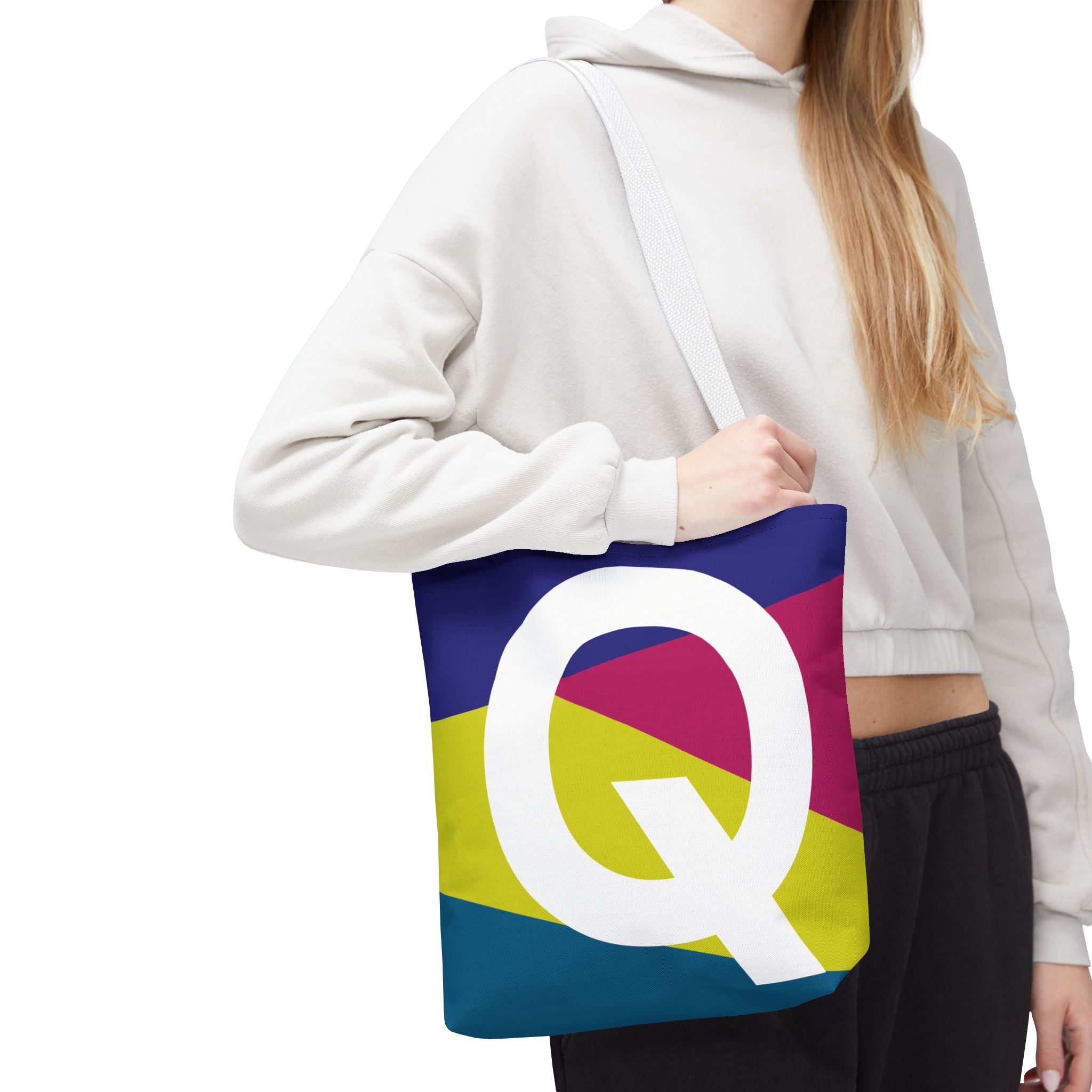 Monogram 'Q' Colorblock Tote Bag — Personalized Initial Q Shoulder Tote