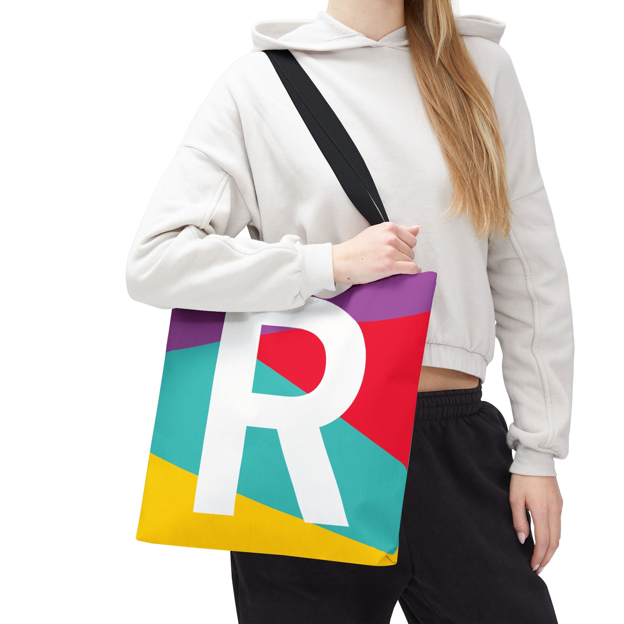 Monogram 'R' Colorblock Tote Bag — Personalized Initial R Shoulder Tote