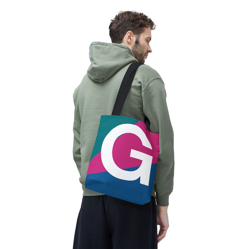 Monogram 'G' Colorblock Tote Bag — Personalized Initial G Shoulder Tote
