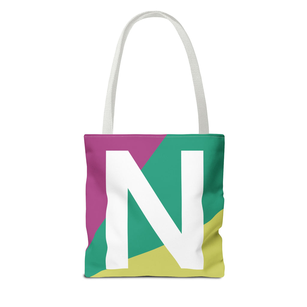 Monogram 'N' Colorblock Tote Bag — Personalized Initial N Shoulder Tote
