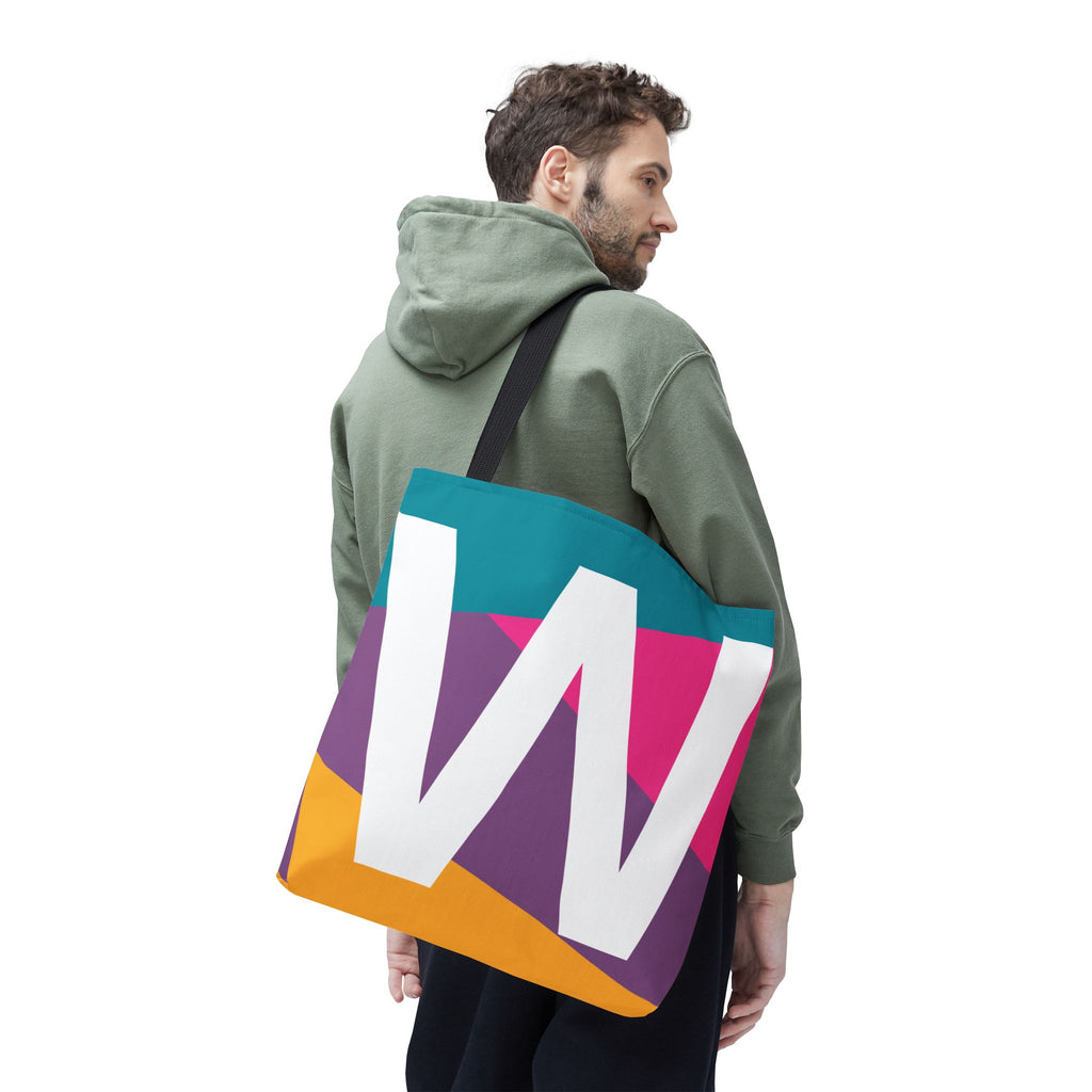 Monogram 'W' Colorblock Tote Bag — Personalized Initial W Shoulder Tote