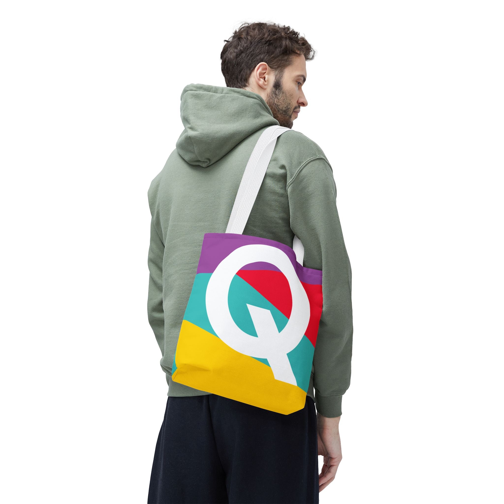 Monogram 'Q' Colorblock Tote Bag — Personalized Initial Q Shoulder Tote