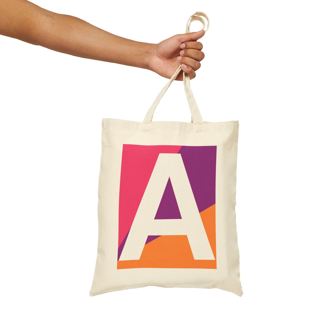 Initial A Colorblock Canvas Tote Bag — Monogram Letter A Reusable Grocery Tote