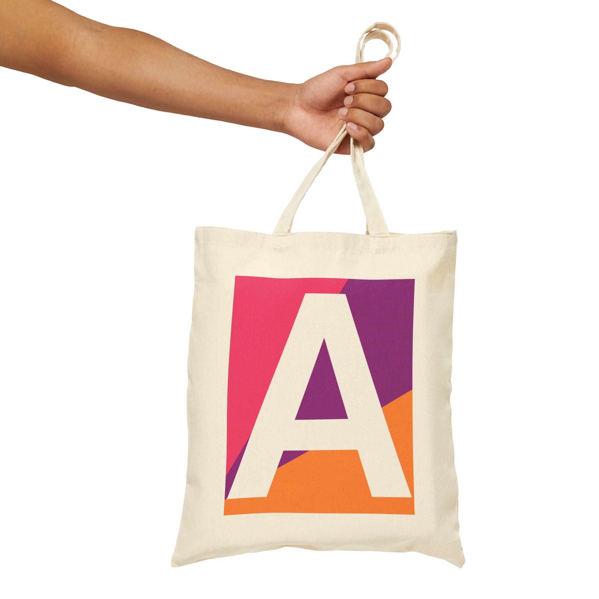 Initial A Colorblock Canvas Tote Bag — Monogram Letter A Reusable Grocery Tote