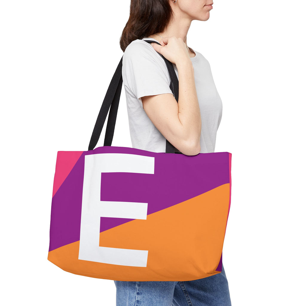Personalized 'E' Colorblock Tote Bag — Monogram Weekender Tote