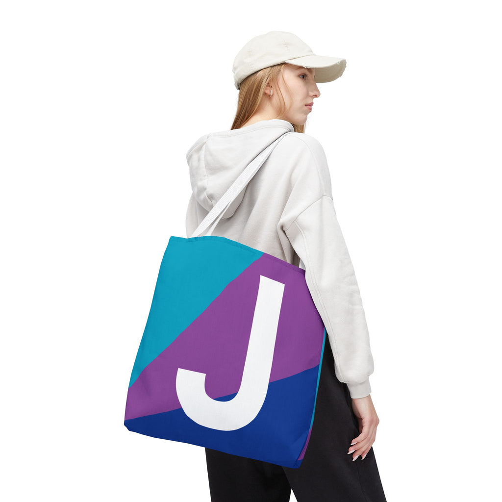 Monogram 'J' Colorblock Tote Bag — Personalized Initial J Shoulder Tote