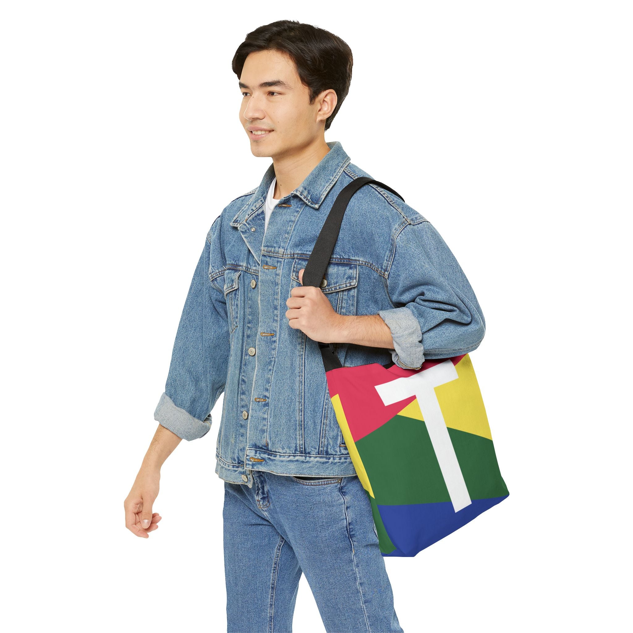 Initial Letter 'T' Colorblock Adjustable Tote Bag — Monogram Alphabet Shoulder Bag