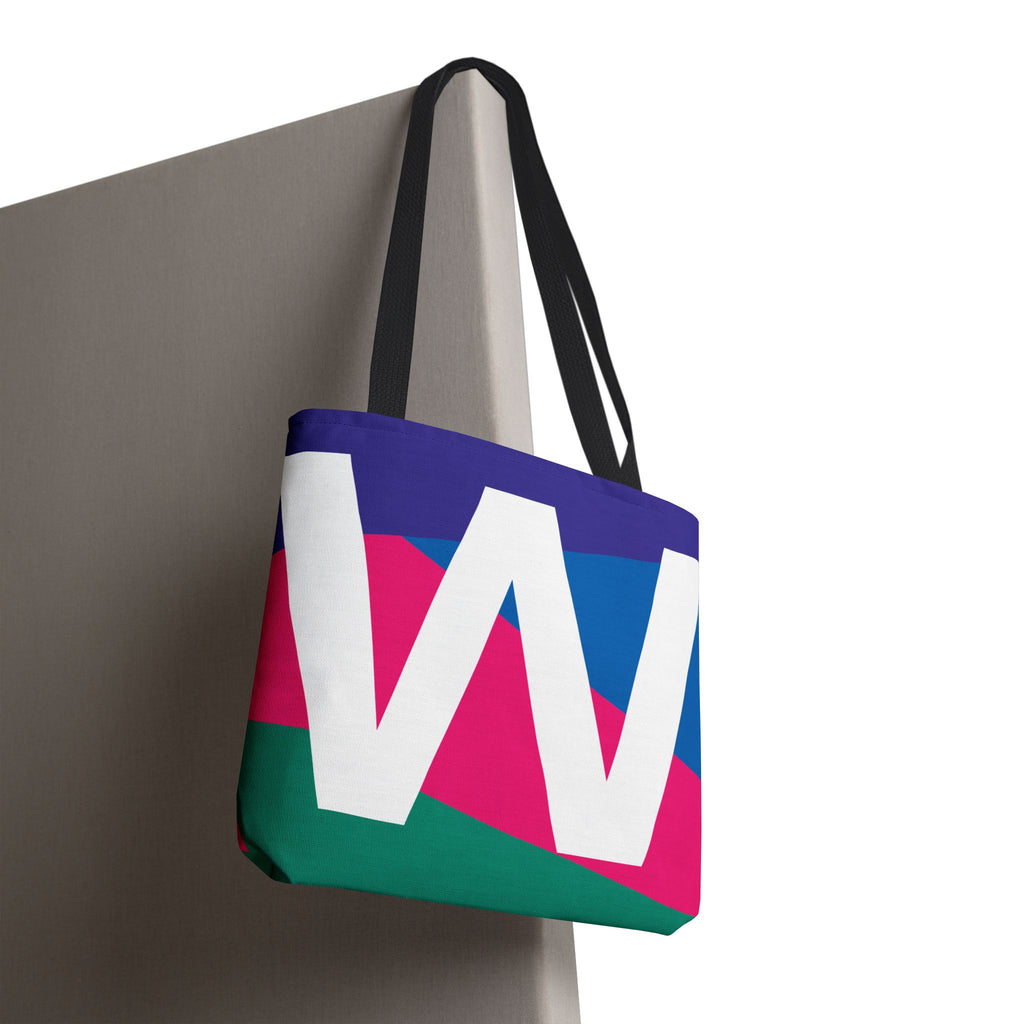 Monogram 'W' Colorblock Tote Bag — Personalized Initial W Shoulder Tote