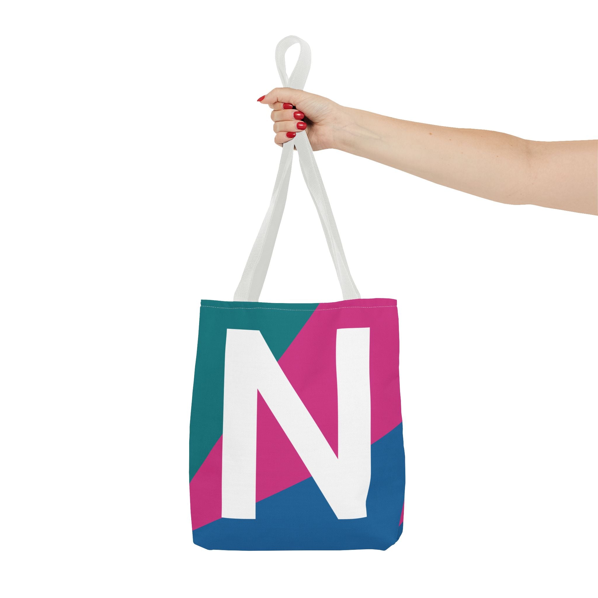 Monogram 'N' Colorblock Tote Bag — Personalized Initial N Shoulder Tote