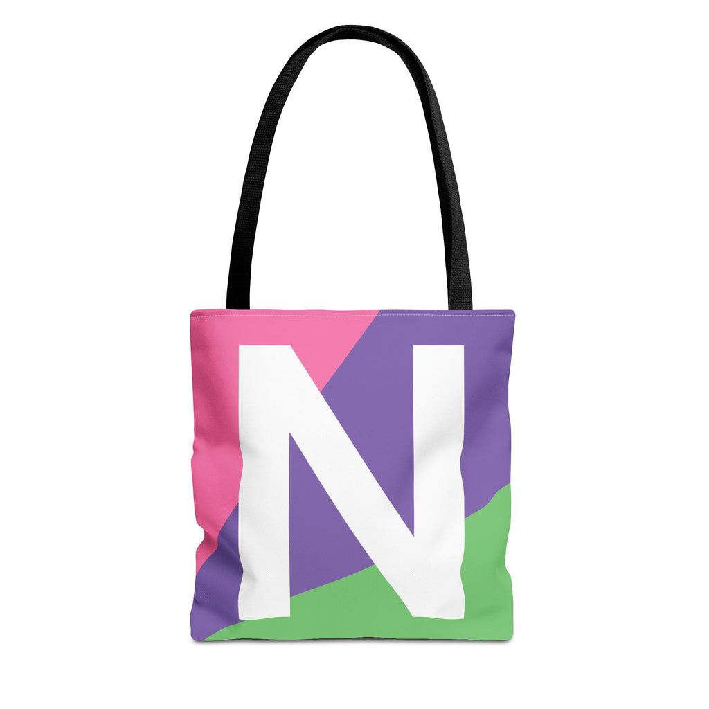 Monogram 'N' Colorblock Tote Bag — Personalized Initial N Shoulder Tote