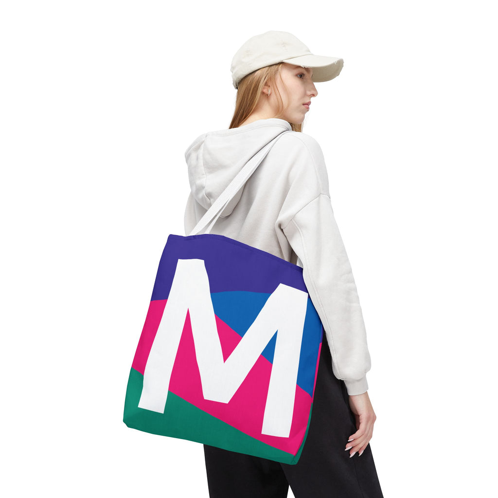 Monogram 'M' Colorblock Tote Bag — Personalized Initial M Shoulder Tote