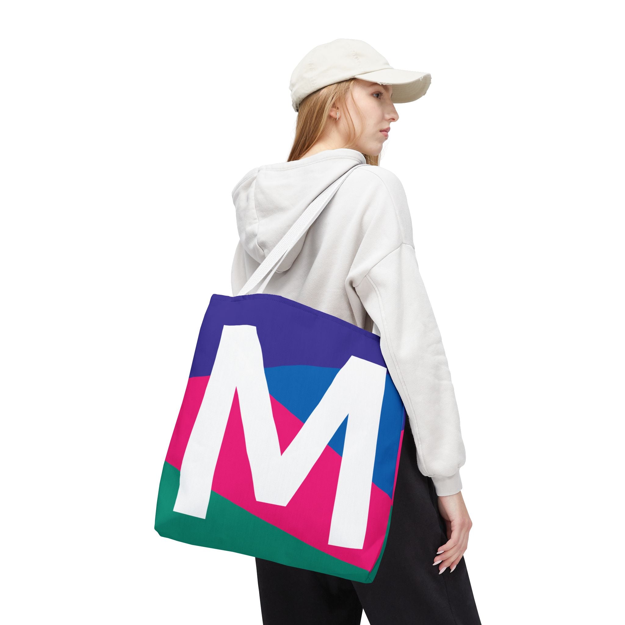 Monogram 'M' Colorblock Tote Bag — Personalized Initial M Shoulder Tote