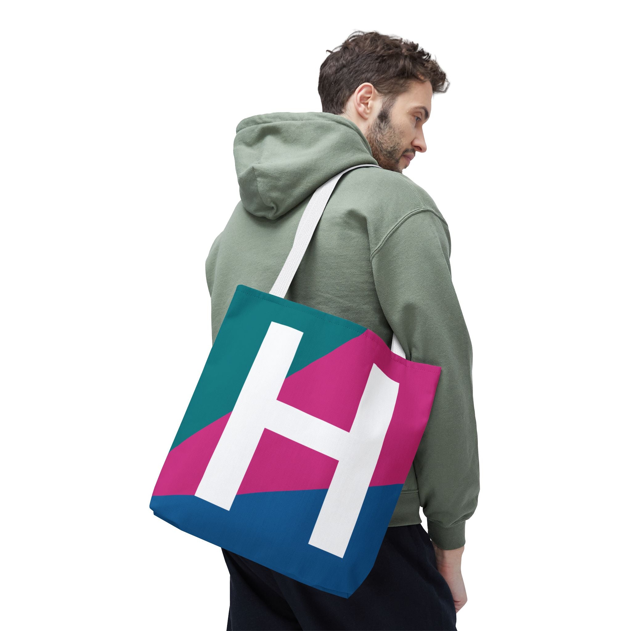 Monogram 'H' Colorblock Tote Bag — Personalized Initial H Shoulder Tote