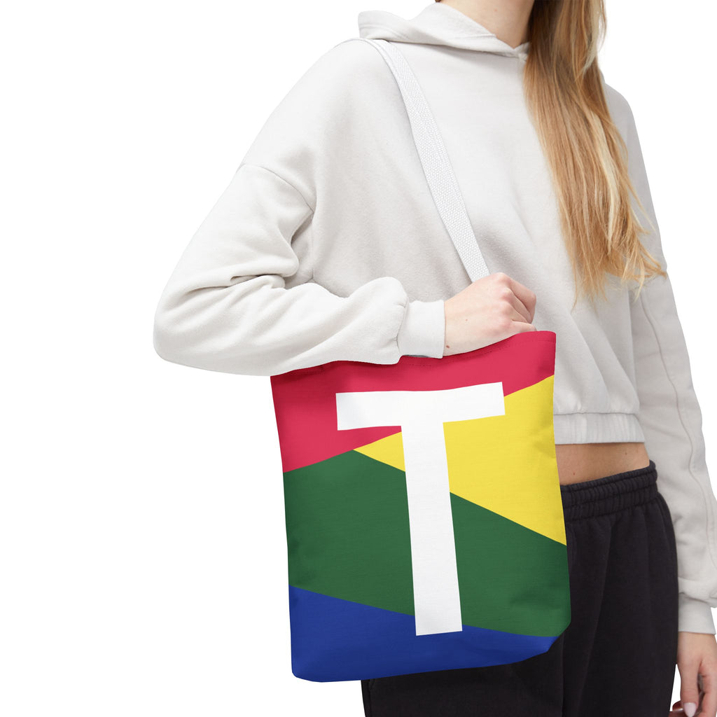 Monogram 'T' Colorblock Tote Bag — Personalized Initial T Shoulder Tote