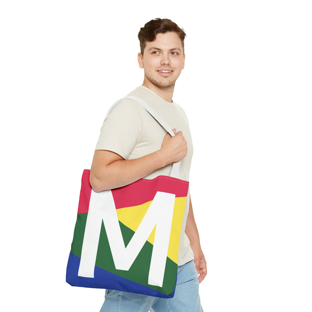 Monogram 'M' Colorblock Tote Bag — Personalized Initial M Shoulder Tote