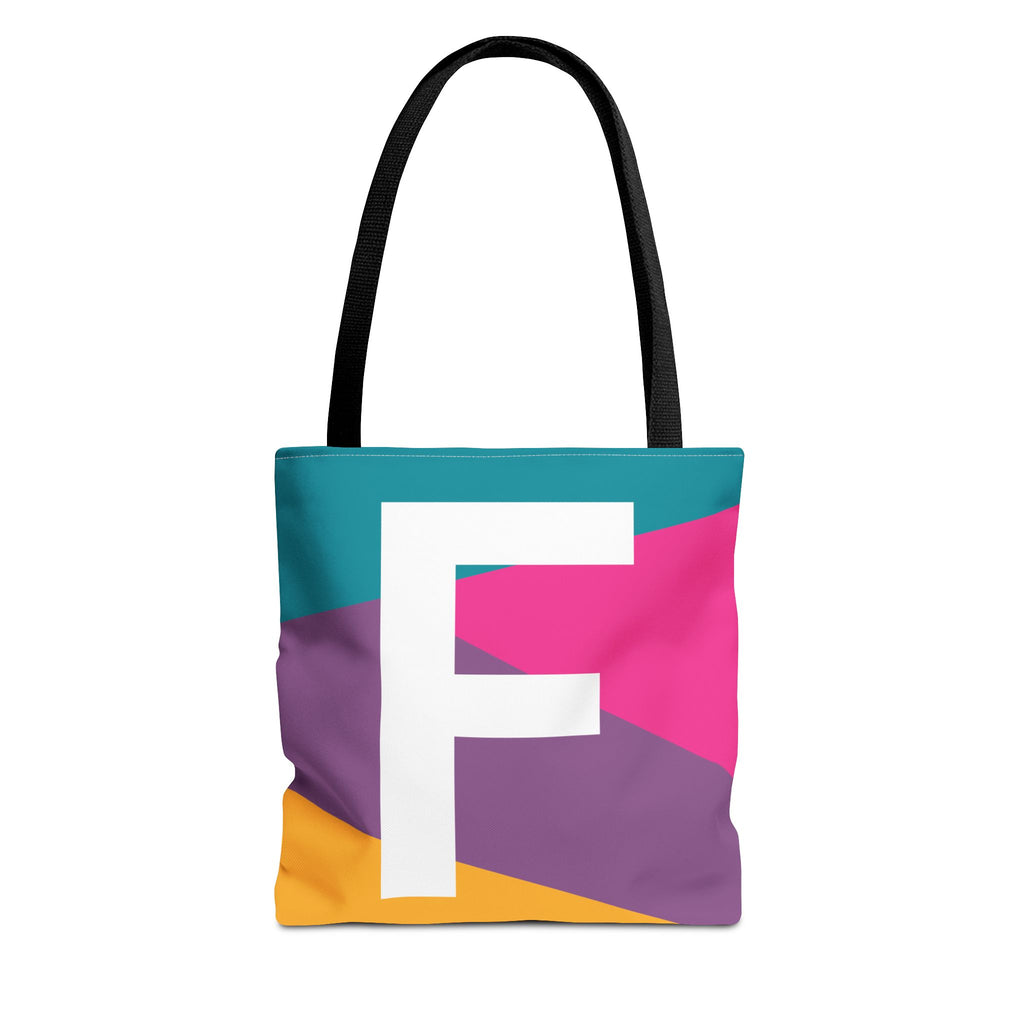 Monogram 'F' Colorblock Tote Bag — Personalized Initial F Shoulder Tote
