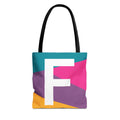 Monogram 'F' Colorblock Tote Bag — Personalized Initial F Shoulder Tote