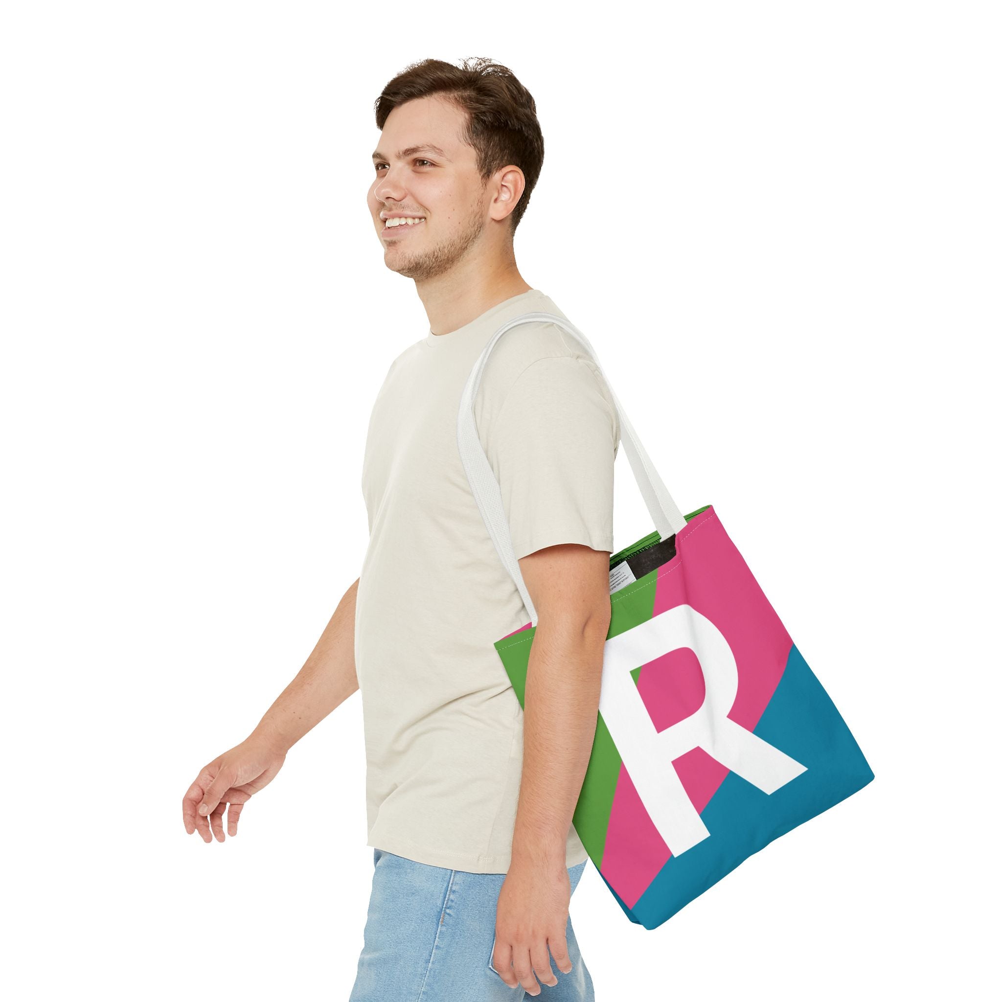 Monogram 'R' Colorblock Tote Bag — Personalized Initial R Shoulder Tote