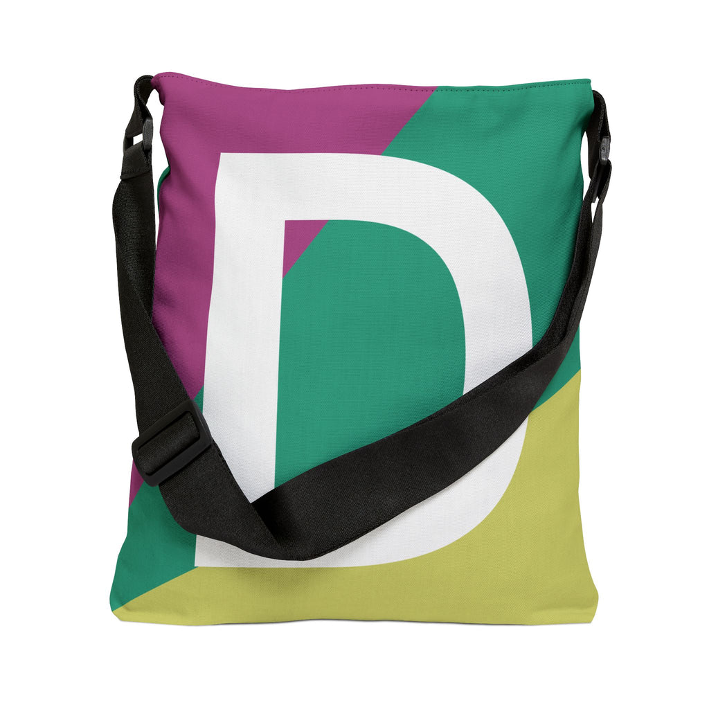 Initial Letter 'D' Colorblock Adjustable Tote Bag — Monogram Alphabet Shoulder Bag