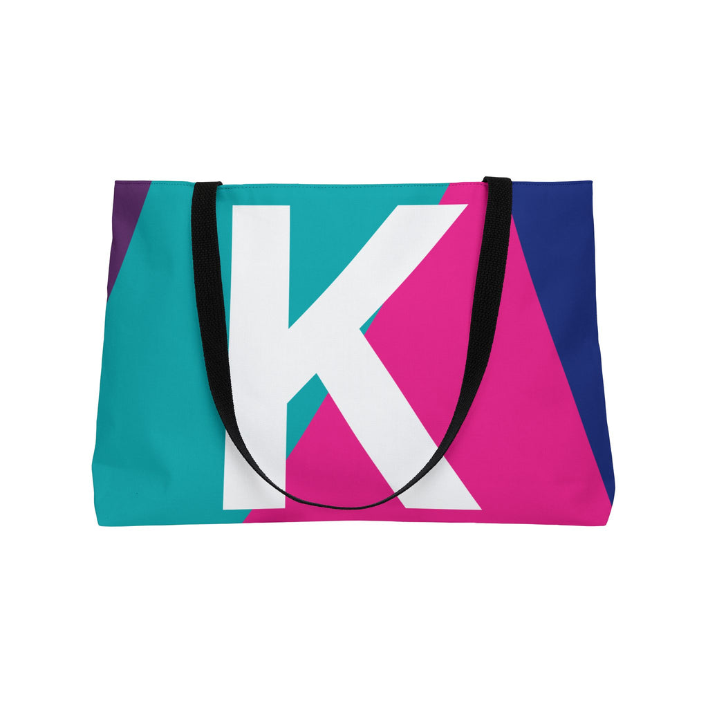 Personalized 'K' Colorblock Tote Bag — Monogram Weekender Tote