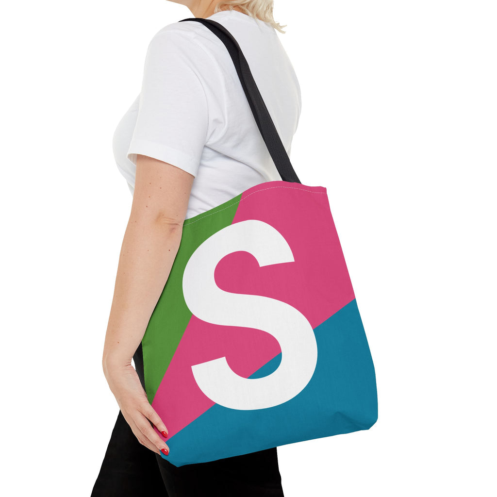 Monogram 'S' Colorblock Tote Bag — Personalized Initial S Shoulder Tote