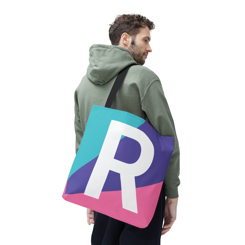 Monogram 'R' Colorblock Tote Bag — Personalized Initial R Shoulder Tote