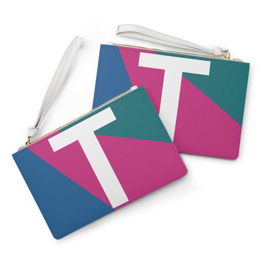 Monogram 'T' Colorblock Clutch Bag — Bold Geometric Wristlet for Everyday & Gifts