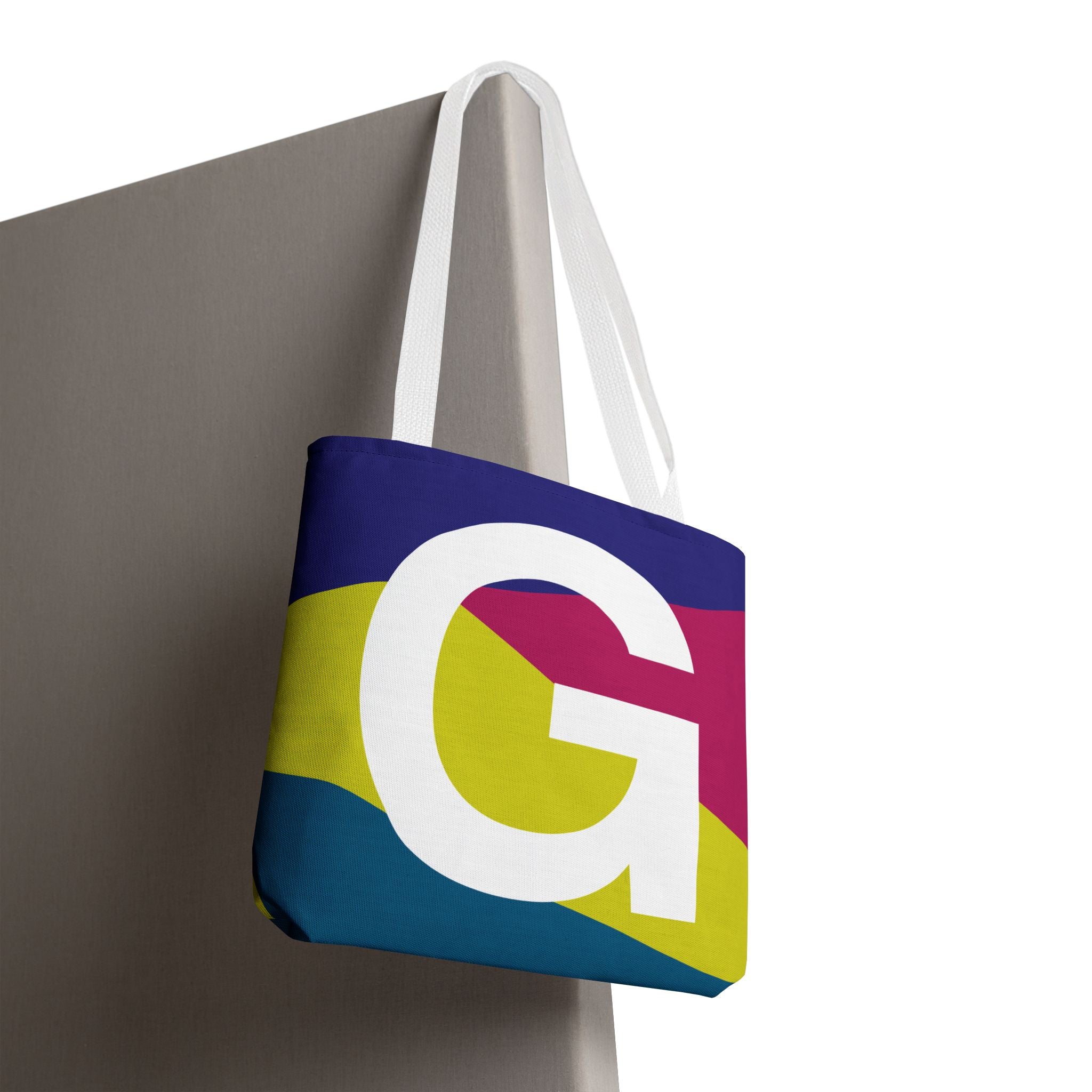 Monogram 'G' Colorblock Tote Bag — Personalized Initial G Shoulder Tote