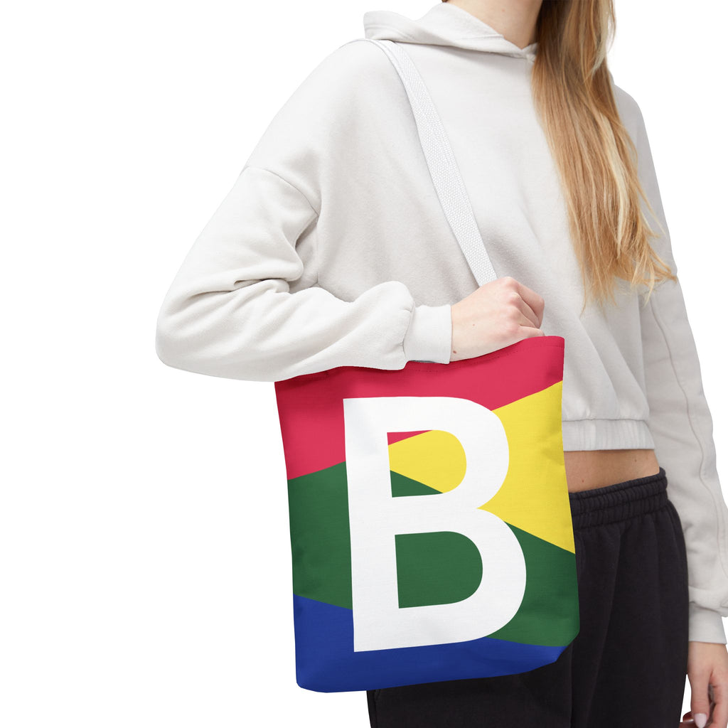 Monogram 'B' Colorblock Tote Bag — Personalized Initial B Shoulder Tote