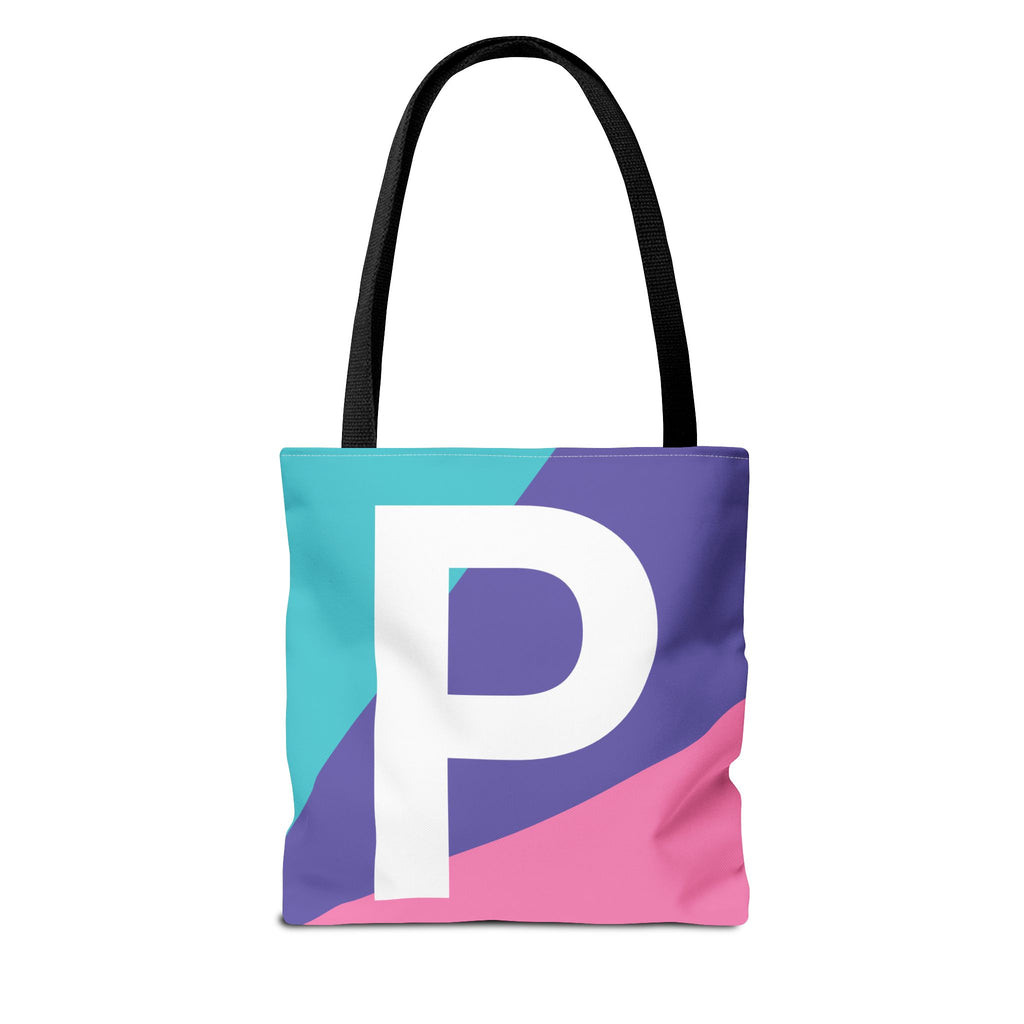 Monogram 'P' Colorblock Tote Bag — Personalized Initial P Shoulder Tote
