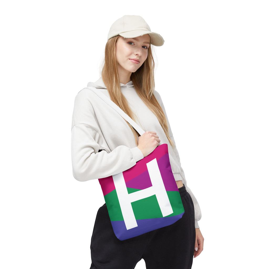 Monogram 'H' Colorblock Tote Bag — Personalized Initial H Shoulder Tote
