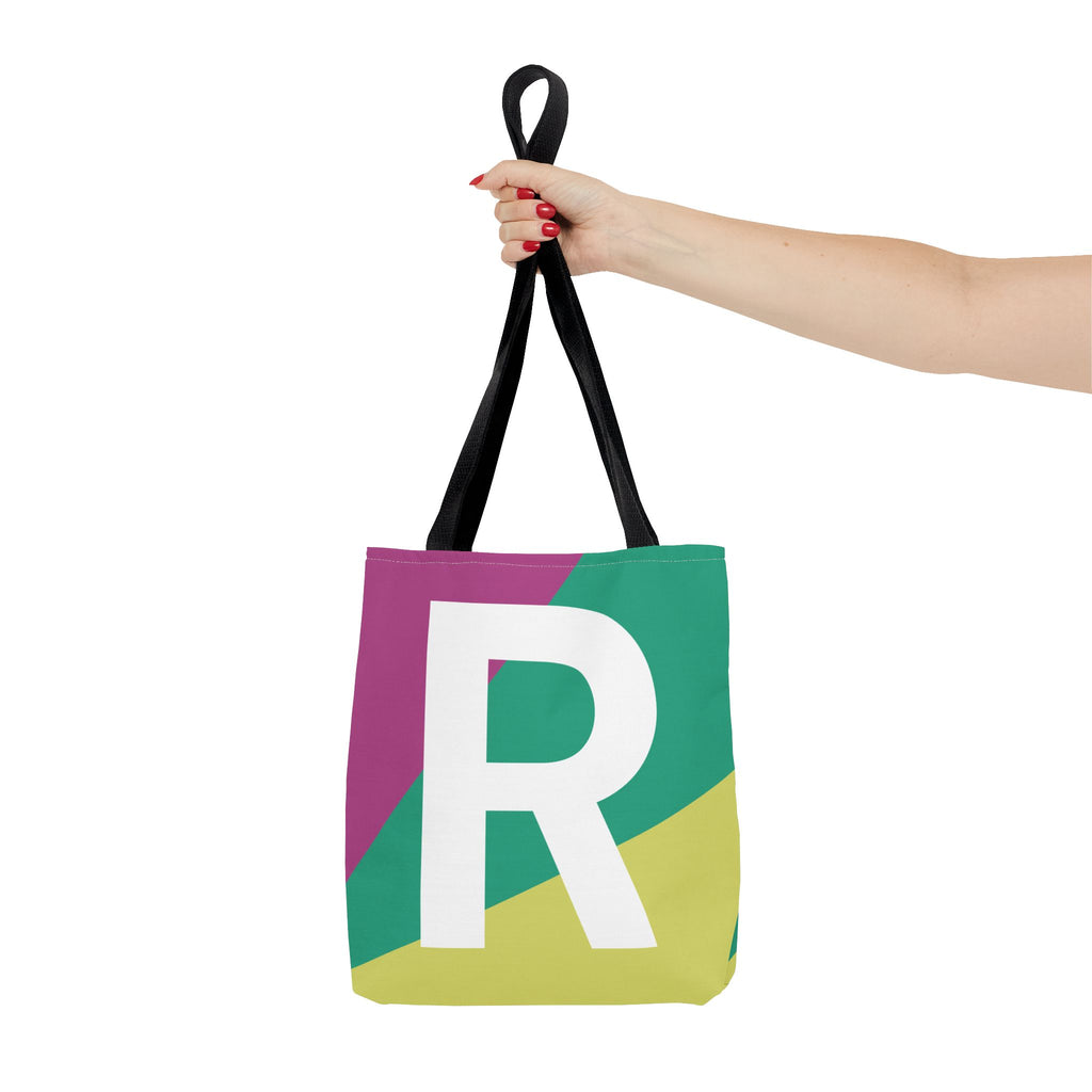 Monogram 'R' Colorblock Tote Bag — Personalized Initial R Shoulder Tote