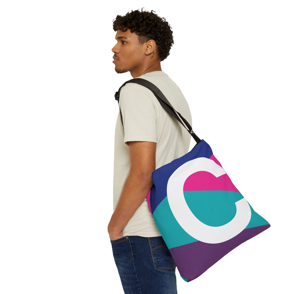 Initial Letter 'C' Colorblock Adjustable Tote Bag — Monogram Alphabet Shoulder Bag