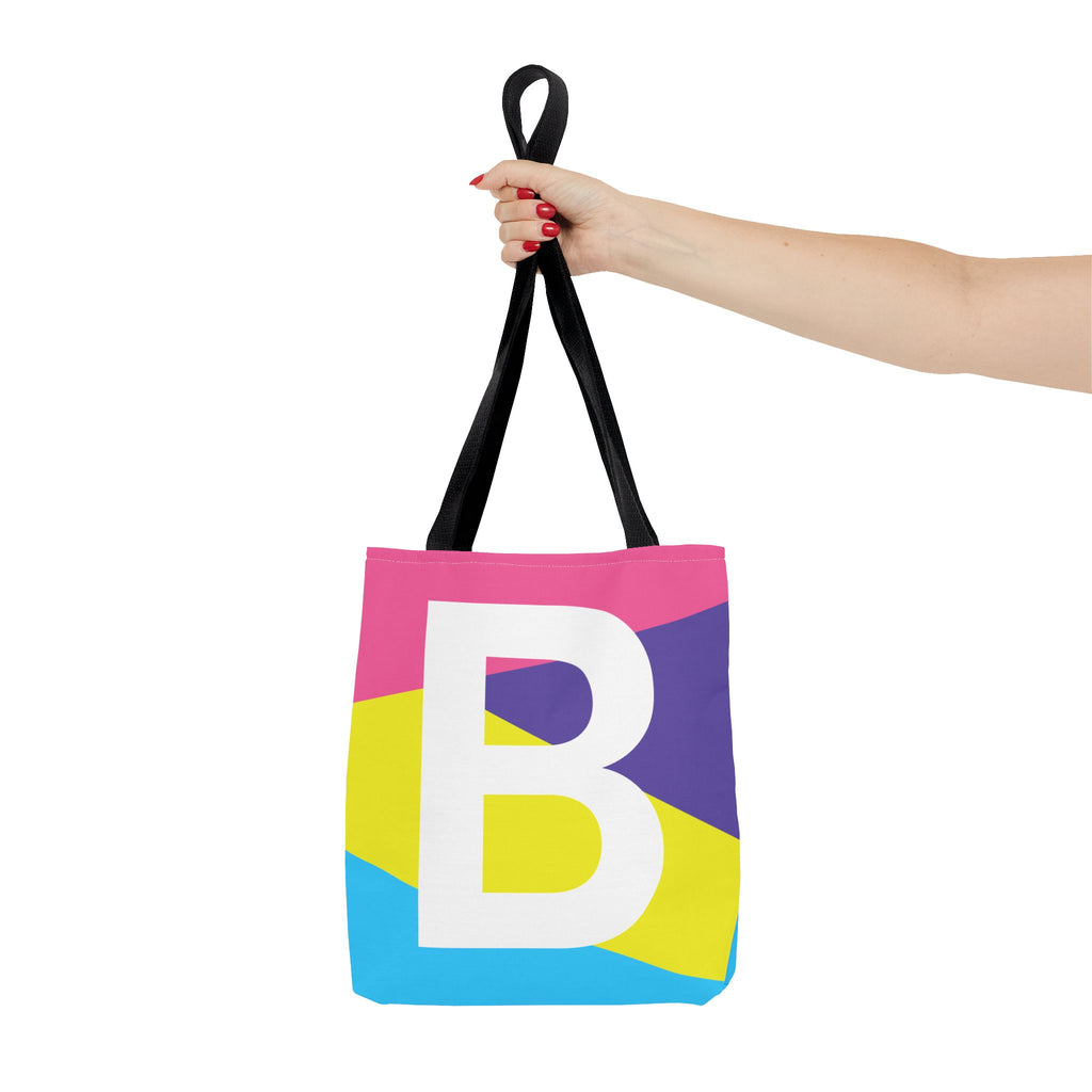 Monogram 'B' Colorblock Tote Bag — Personalized Initial B Shoulder Tote